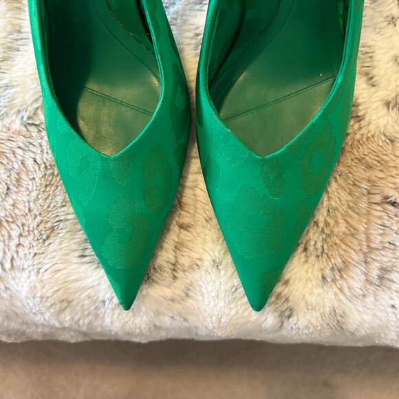 ZARA Emerald Green Satin Slingback Heels – Size 38 - Picture 2 of 5